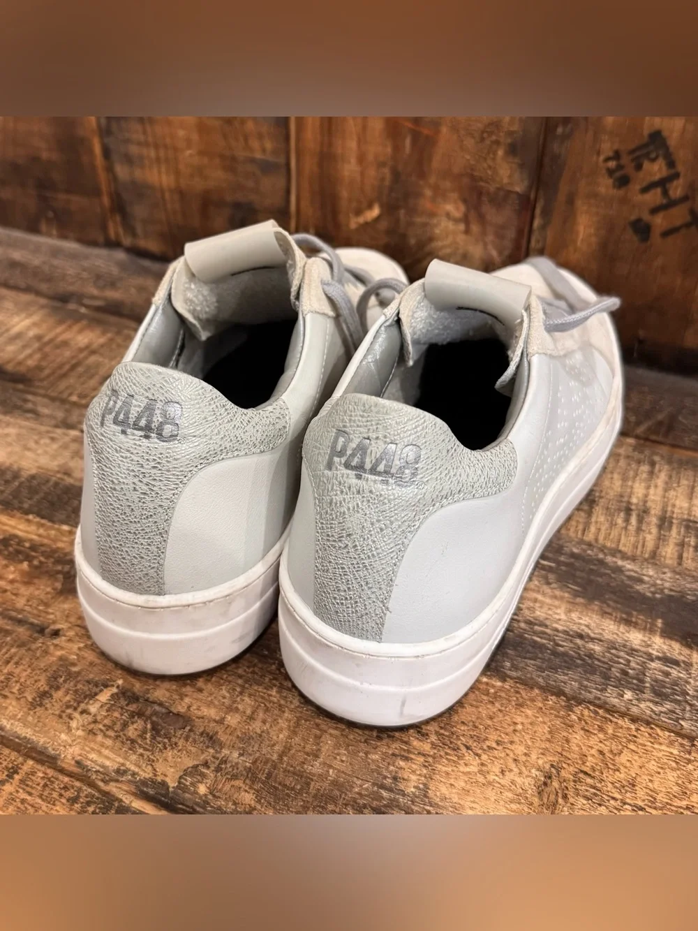 P448 Cream and Light Gray Low-Top Platform Sneakers